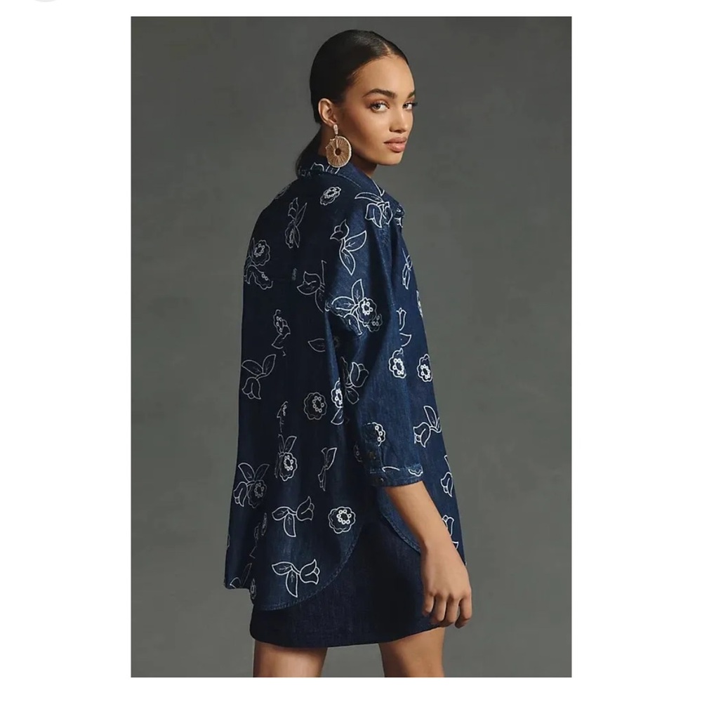 Anthropologie Casual Denim 3/4 Sleeve Blue Boho Blouse